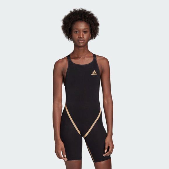 New Adidas Adizero XX Open-Back Swimsuit - Black/Gold Lining - 26" *.. - Picture 1 of 15